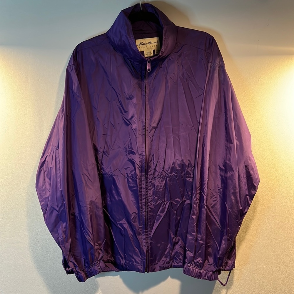 Vintage Eddie Bauer sac jack purple windbreaker with packable hoodie
